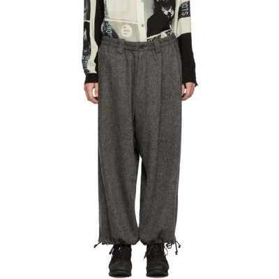 Yohji Yamamoto Tweed Drop Crotch Trousers In Grey