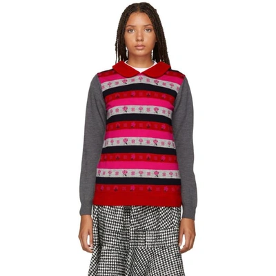 Tricot Comme Des Garcons Grey And Multicolor Jacquard Sweater In 2 Top Grey
