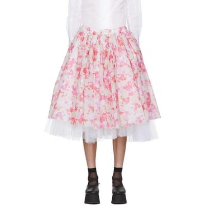 Comme Des Garçons White & Red Layered Flower Skirt