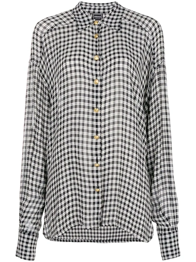 Pre-owned Versace Gingham Checked Shirt In Black