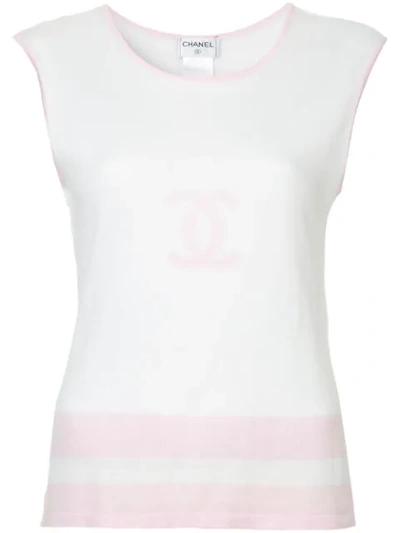 Pre-owned Chanel 2000 Interlocking Cc Sleeveless T-shirt In White