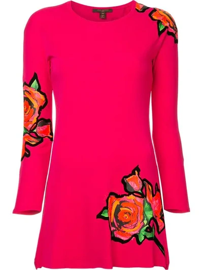 Louis Vuitton Rose Print Longsleeved Dress In Pink | ModeSens