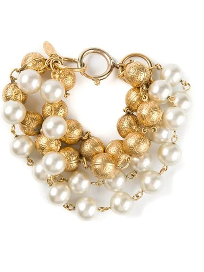 Pre-owned Chanel 1990's Pearl Bracelet In Gold/pearl
