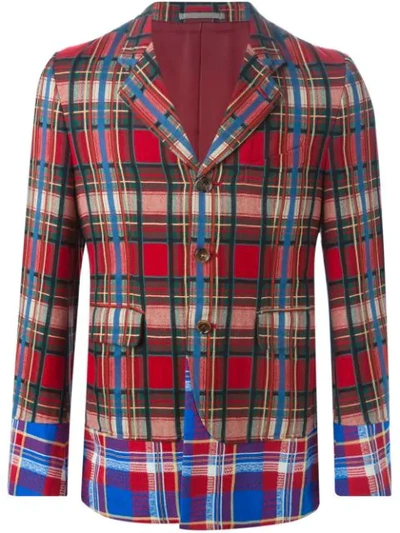 Pre-owned Comme Des Garçons 2000s Multi Check Jacket In Red