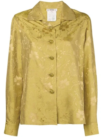 Pre-owned Saint Laurent 1980s Floral Jacquard Open Collar Shirt In Yellow