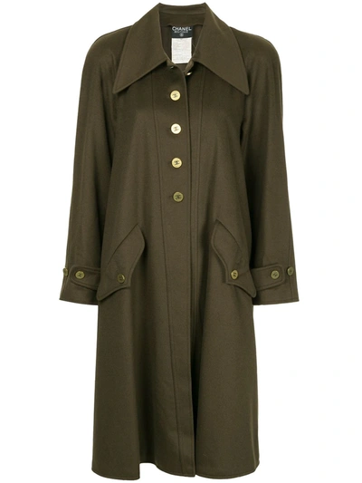 Pre-owned Chanel 1985-1993 Cashmere Midi Coat In Green