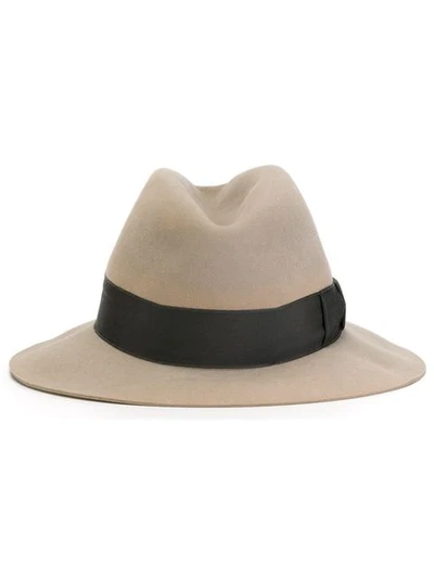 Pre-owned Hermes  Grosgrain Band Fedora Hat In Grey