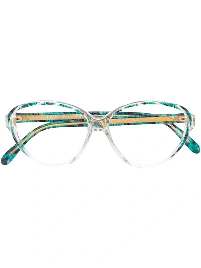 Pre-owned Saint Laurent Marbled Effect Glasses In Green
