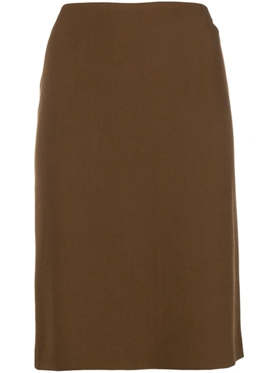 Pre-owned Romeo Gigli Vintage Fitted Midi Skirt In Brown
