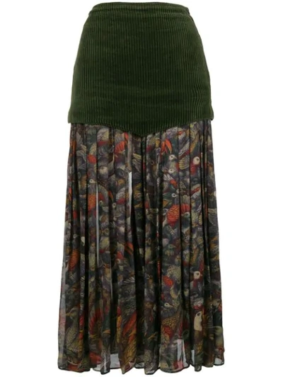 Pre-owned Versace Floral Pleated Midi Skirt In Green