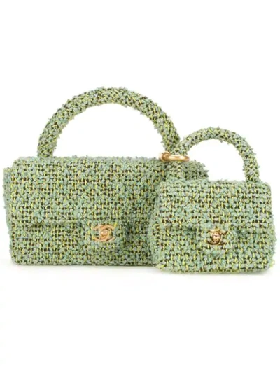 Pre-owned Chanel 1991-1994 Tweed Two-in-one Bag Set In Green