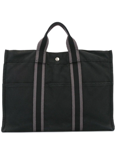 Pre-owned Hermes Canvas Rectangular Tote In Black