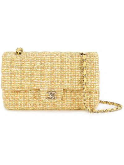 Pre-owned Chanel 2014 Chain Tweed Shoulder Bag In Yellow/multicolour