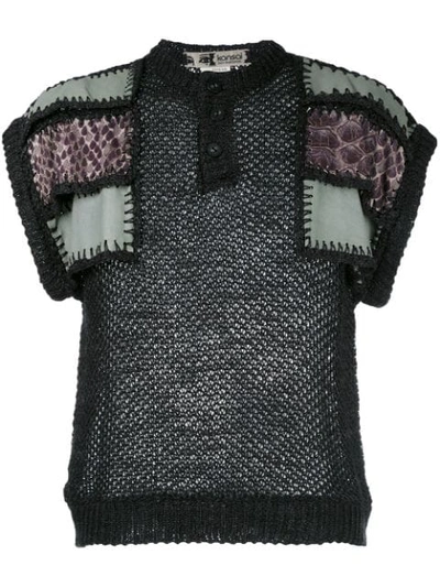 Pre-owned Kansai Yamamoto Vintage 1980s Patch-detail Knitted Top In Black