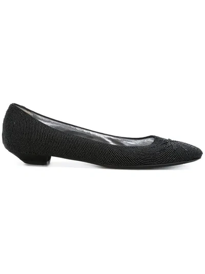 Pre-owned Giorgio Armani Bead Embellished Ballerina Flats In Black