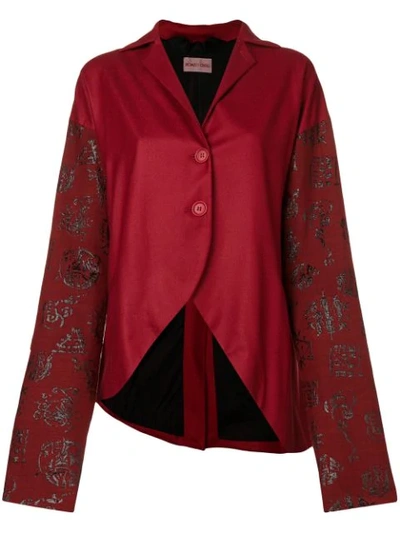 Pre-owned Romeo Gigli Vintage Embroidered-sleeve Jacket In Red