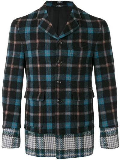 Pre-owned Comme Des Garçons Checked Contrast Hem Blazer In Black