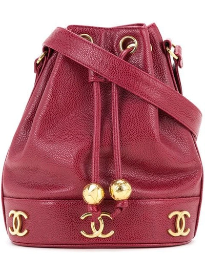 Pre-owned Chanel Logo Bucket Bag In Red