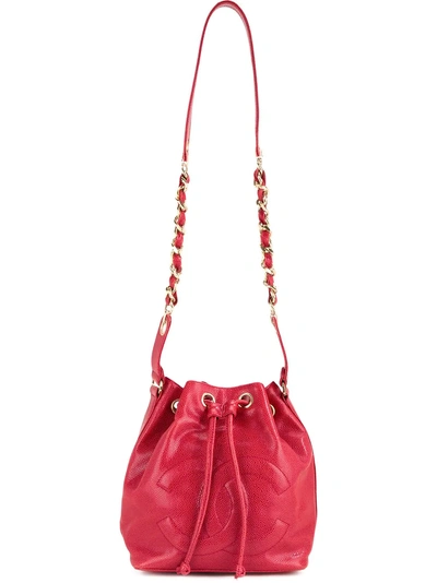 Pre-owned Chanel Vintage Cc Drawstring Chain Bucket Bag - Red