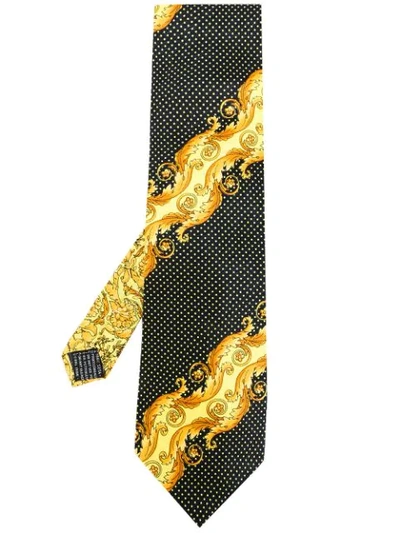 Pre-owned Versace Baroque Printed Dotted Tie In Yellow