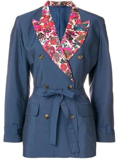 Pre-owned Jean Paul Gaultier Vintage Floral Detail Tied Blazer In Blue