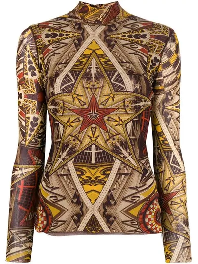 Pre-owned Jean Paul Gaultier Vintage Star Print Turtleneck Top In Brown