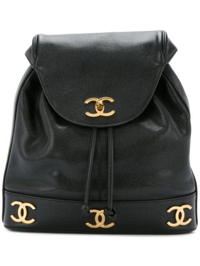 Pre-owned Chanel Vintage Cc Chain Backpack - Black