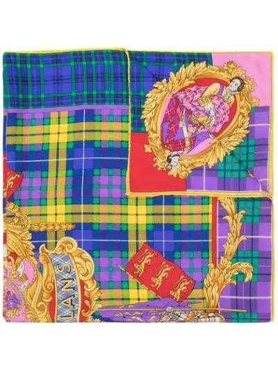 Pre-owned Versace 1990s The Clans Print Silk Scarf In Multicolour