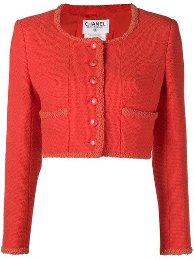 Pre-owned Chanel Vintage Collarless Cropped Jacket - Red