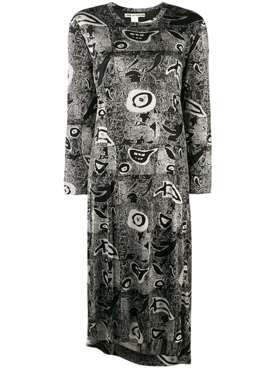 Pre-owned Comme Des Garçons Abstract Print Longsleeved Dress In Black