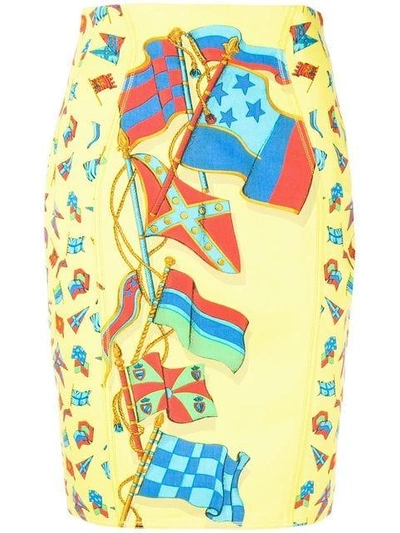 Pre-owned Versace Flag Print Skirt In Yellow
