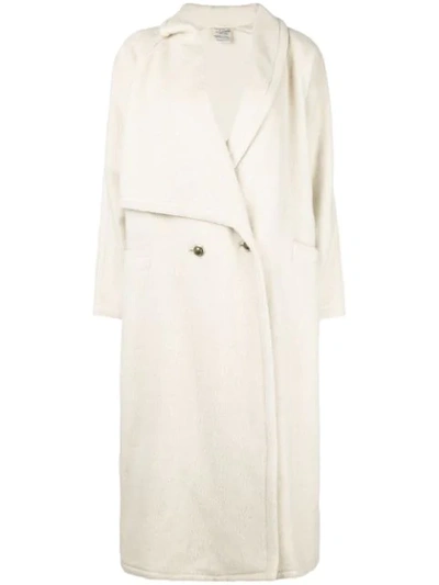 Pre-owned Versace Asymmetric Lapels Long Coat In White