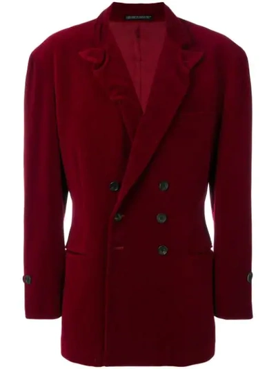 Pre-owned Yohji Yamamoto Vintage Double-breasted Velvet Blazer In Red