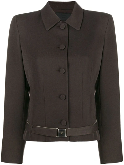 Pre-owned Prada 1990's Slim Belted Jacket In Black