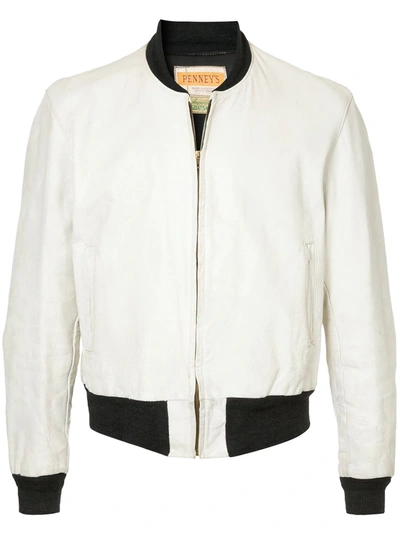 Pre-owned Fake Alpha Vintage 1950s Leather Bomber Jacket In White