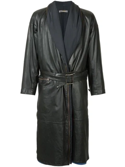 Pre-owned Issey Miyake Leather Trench Coat In Black