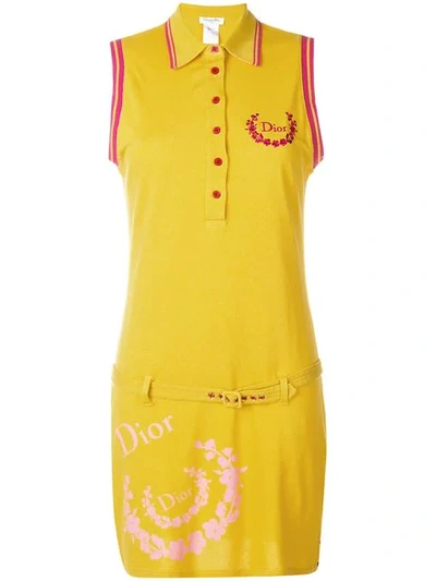 Pre-owned Dior Sleeveless Belted Polo Dress In Yellow