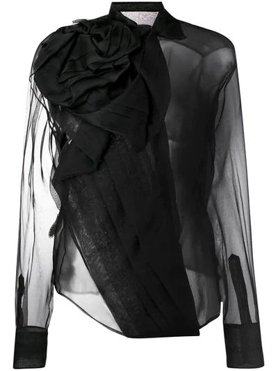 Pre-owned Dior  Draped Design Sheer Blouse In Black