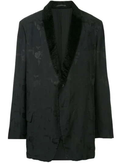 Yohji Yamamoto Vintage Floral-embroidered Contrast-collar Blazer - Black