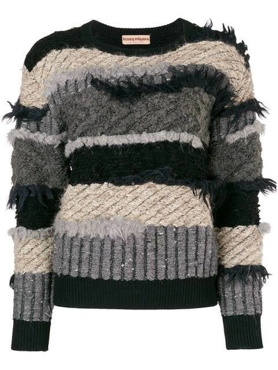 Pre-owned Issey Miyake 80's Frayed Striped Jumper In Black