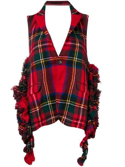 Pre-owned Comme Des Garçons Tartan Frayed Backless Waistcoat In Red