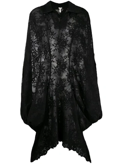 Pre-owned Comme Des Garçons Lace Appiqué Sheer Cloak In Black