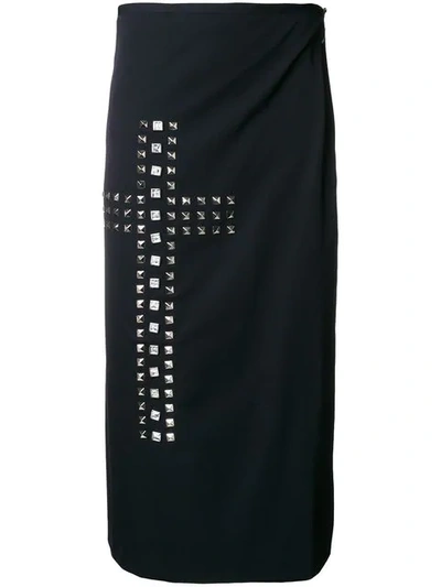 Pre-owned Comme Des Garçons Studded Cross Wrap Skirt In Black