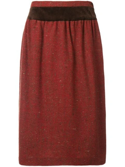 Pre-owned Valentino 1980's Gathered Straight Skirt In Red