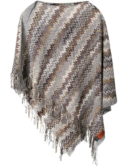 Pre-owned Missoni 2000's Asymmetric Fringed Poncho In Grey