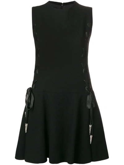 Pre-owned A.n.g.e.l.o. Vintage Cult 1960's Lace-up Detailing Dress In Black