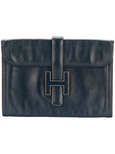 Pre-owned Hermes  Jige Clutch In Blue