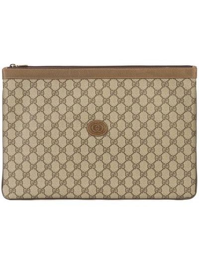 Gucci Monogram Gg Envelope Clutch In Brown