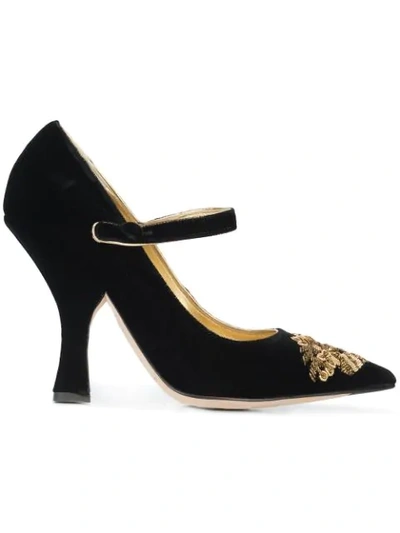 Pre-owned Dolce & Gabbana Embroidered High Mary Janes In Black