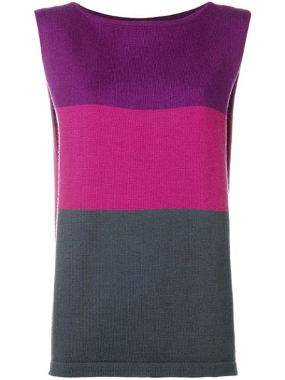 Pre-owned Saint Laurent 1980's Colour Block Top In Purple